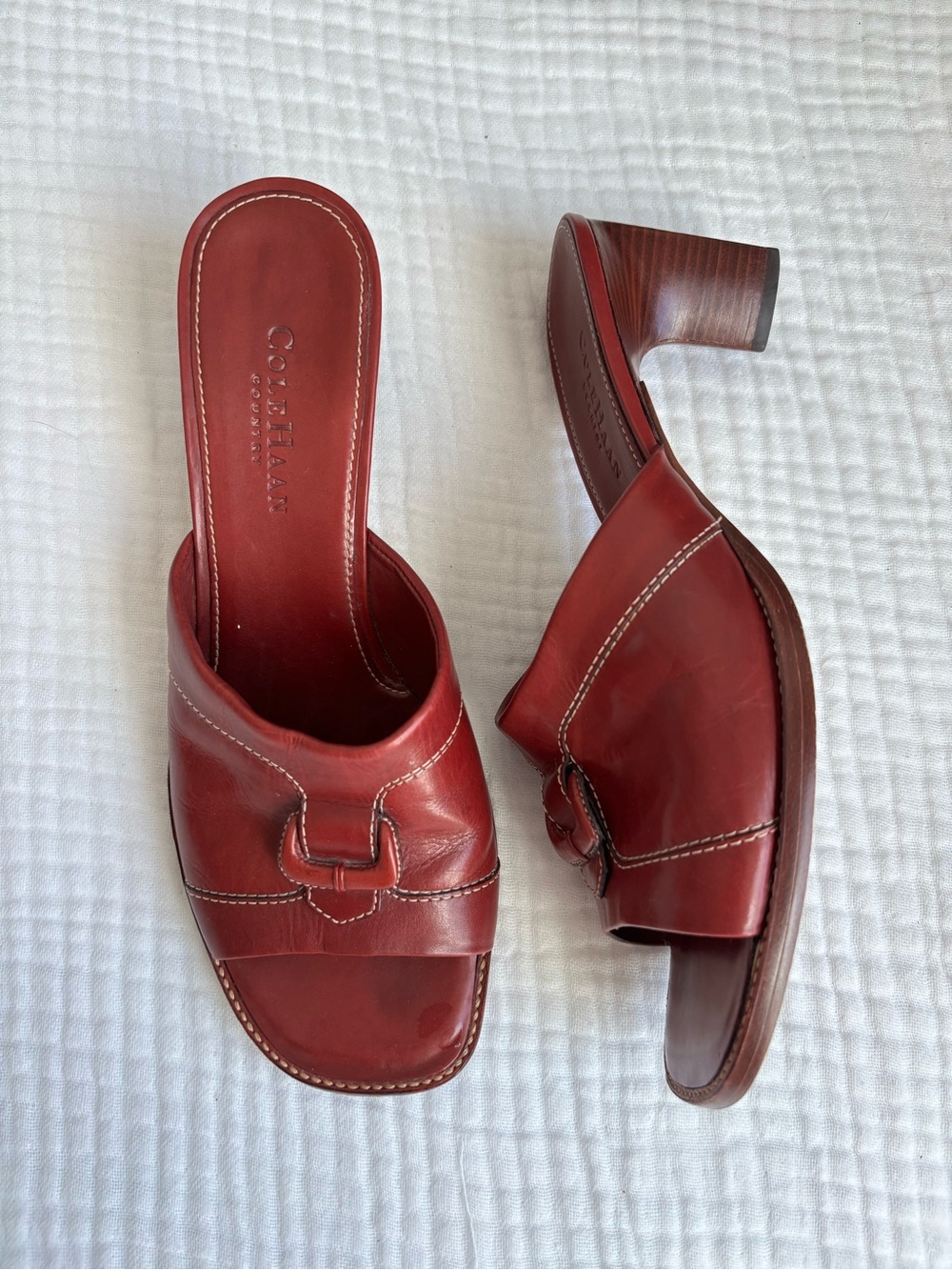 Cole Haan Red Leather Open-Toe Slide Mules